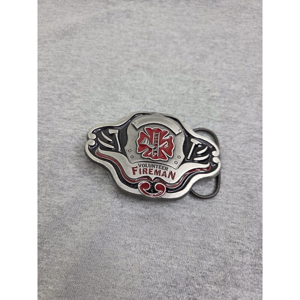 Vintage Volunteer Fireman Red Enamel Maltese Cross Belt Buckle